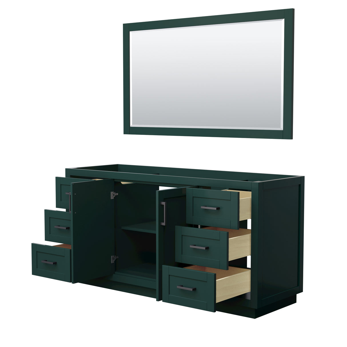 Miranda 66 Inch Single Bathroom Vanity in Green No Countertop No Sink Matte Black Trim 58 Inch Mirror