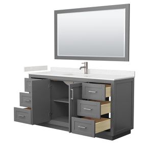 Miranda 66 Inch Single Bathroom Vanity in Dark Gray Carrara Cultured Marble Countertop Undermount Square Sink Brushed Nickel Trim 58 Inch Mirror