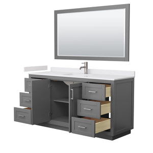 Miranda 66 Inch Single Bathroom Vanity in Dark Gray White Cultured Marble Countertop Undermount Square Sink Brushed Nickel Trim 58 Inch Mirror