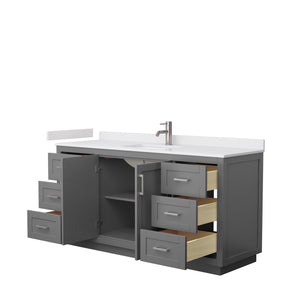 Miranda 66 Inch Single Bathroom Vanity in Dark Gray White Cultured Marble Countertop Undermount Square Sink Brushed Nickel Trim