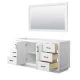 Miranda 66 Inch Single Bathroom Vanity in White No Countertop No Sink Matte Black Trim 58 Inch Mirror