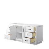 Miranda 66 Inch Single Bathroom Vanity in White No Countertop No Sink Matte Black Trim