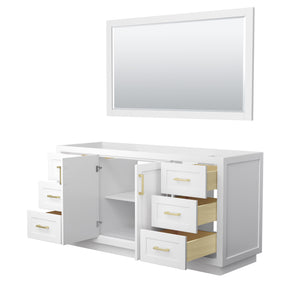 Miranda 66 Inch Single Bathroom Vanity in White No Countertop No Sink Brushed Gold Trim 58 Inch Mirror