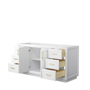 Miranda 66 Inch Single Bathroom Vanity in White No Countertop No Sink Brushed Gold Trim