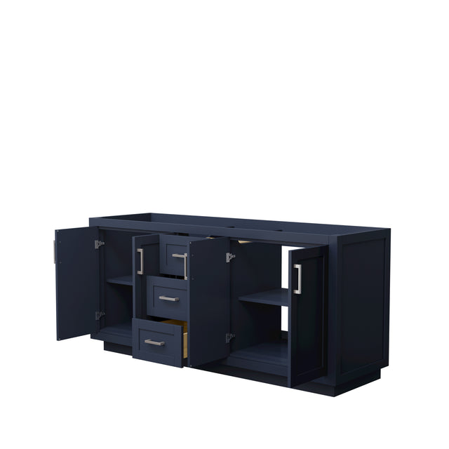 Miranda 72 Inch Double Bathroom Vanity in Dark Blue No Countertop No Sink Brushed Nickel Trim