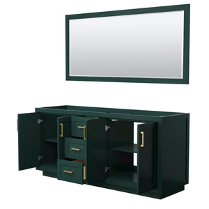 Miranda 72 Inch Double Bathroom Vanity in Green No Countertop No Sink Brushed Gold Trim 70 Inch Mirror