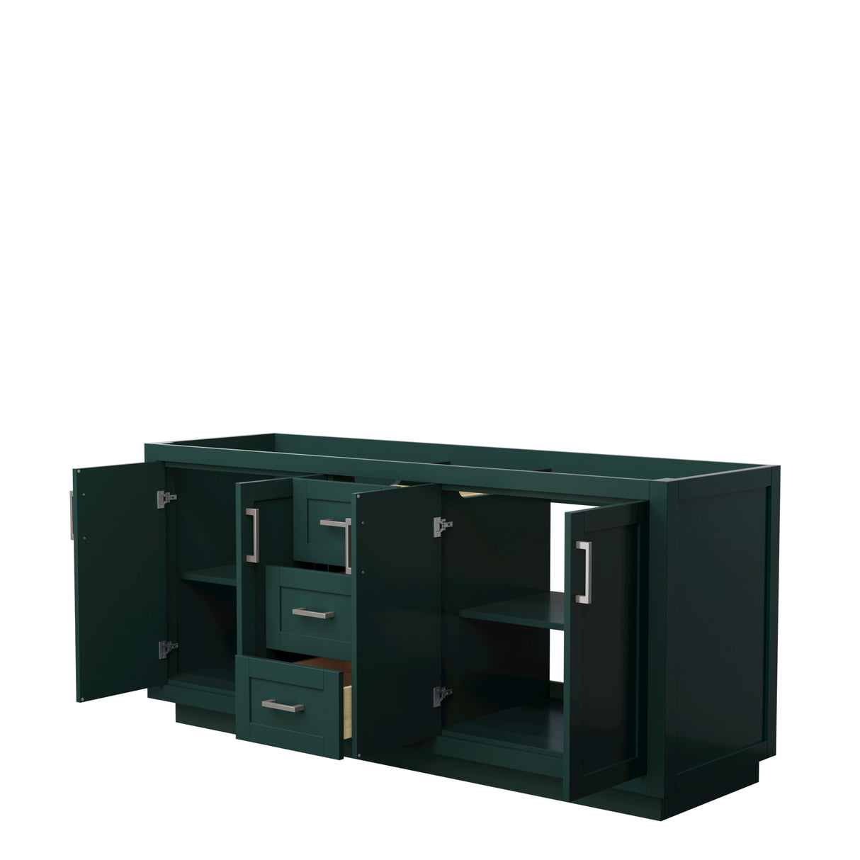 Miranda 72 Inch Double Bathroom Vanity in Green No Countertop No Sink Brushed Nickel Trim