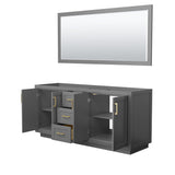 Miranda 72 Inch Double Bathroom Vanity in Dark Gray No Countertop No Sink Brushed Gold Trim 70 Inch Mirror