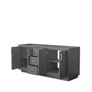 Miranda 72 Inch Double Bathroom Vanity in Dark Gray No Countertop No Sink Brushed Gold Trim