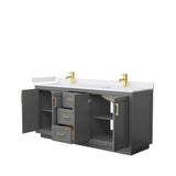 Miranda 72 Inch Double Bathroom Vanity in Dark Gray White Cultured Marble Countertop Undermount Square Sinks Brushed Gold Trim