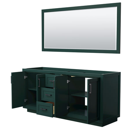 Miranda 72 Inch Double Bathroom Vanity in Green No Countertop No Sink Matte Black Trim 70 Inch Mirror