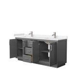 Miranda 72 Inch Double Bathroom Vanity in Dark Gray Carrara Cultured Marble Countertop Undermount Square Sinks Brushed Nickel Trim