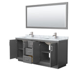 Miranda 72 Inch Double Bathroom Vanity in Dark Gray White Carrara Marble Countertop Undermount Square Sinks Brushed Nickel Trim 70 Inch Mirror