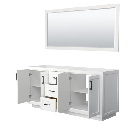 Miranda 72 Inch Double Bathroom Vanity in White No Countertop No Sink Matte Black Trim 70 Inch Mirror