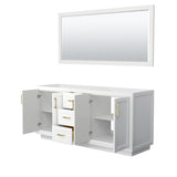 Miranda 72 Inch Double Bathroom Vanity in White No Countertop No Sink Brushed Gold Trim 70 Inch Mirror