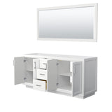 Miranda 72 Inch Double Bathroom Vanity in White No Countertop No Sink Brushed Nickel Trim 70 Inch Mirror