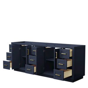 Miranda 84 Inch Double Bathroom Vanity in Dark Blue No Countertop No Sink Brushed Gold Trim