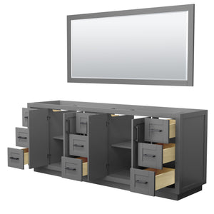 Miranda 84 Inch Double Bathroom Vanity in Dark Gray No Countertop No Sink Matte Black Trim 70 Inch Mirror