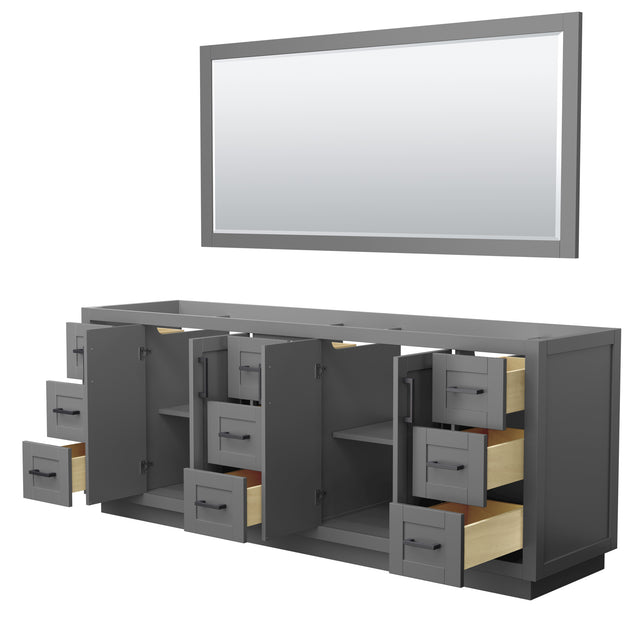 Miranda 84 Inch Double Bathroom Vanity in Dark Gray No Countertop No Sink Matte Black Trim 70 Inch Mirror