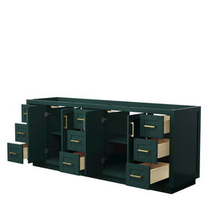 Miranda 84 Inch Double Bathroom Vanity in Green No Countertop No Sink Brushed Gold Trim