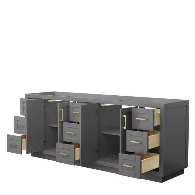 Miranda 84 Inch Double Bathroom Vanity in Dark Gray No Countertop No Sink Brushed Gold Trim