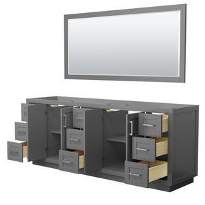 Miranda 84 Inch Double Bathroom Vanity in Dark Gray No Countertop No Sink Brushed Nickel Trim 70 Inch Mirror