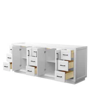 Miranda 84 Inch Double Bathroom Vanity in White No Countertop No Sink Matte Black Trim
