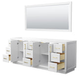 Miranda 84 Inch Double Bathroom Vanity in White No Countertop No Sink Brushed Gold Trim 70 Inch Mirror