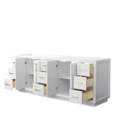 Miranda 84 Inch Double Bathroom Vanity in White No Countertop No Sink Brushed Gold Trim