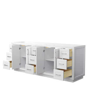 Miranda 84 Inch Double Bathroom Vanity in White No Countertop No Sink Brushed Nickel Trim