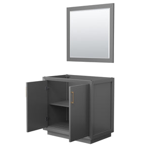 Strada 36 Inch Single Bathroom Vanity in Dark Gray No Countertop No Sink Satin Bronze Trim 34 Inch Mirror