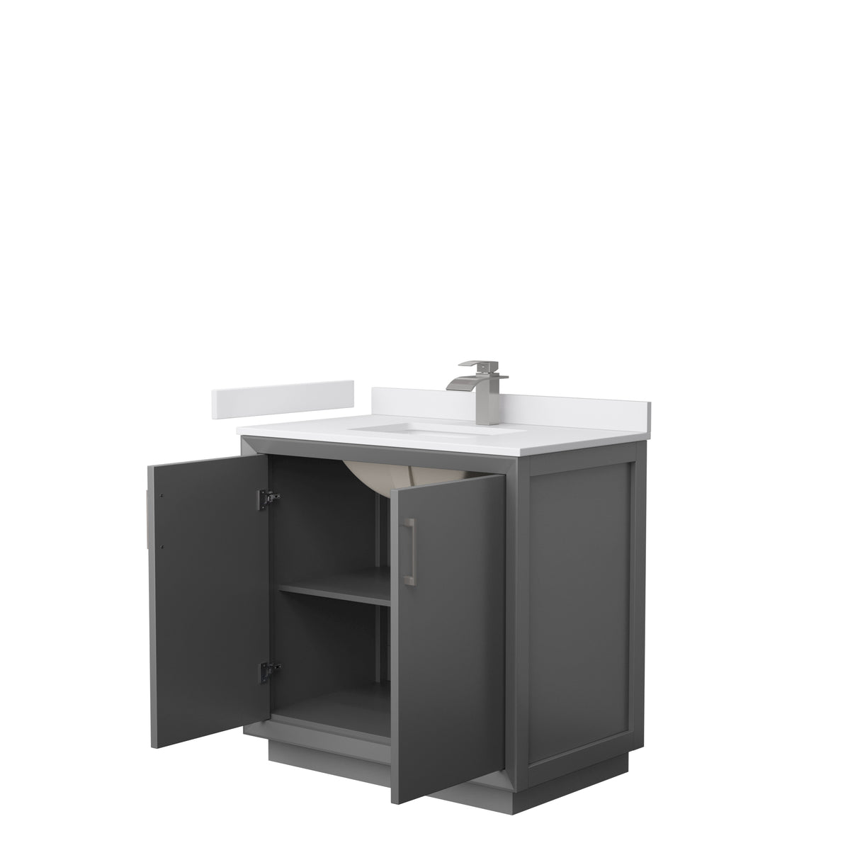 Strada 36 Inch Single Bathroom Vanity in Dark Gray White Cultured Marble Countertop Undermount Square Sink Brushed Nickel Trim