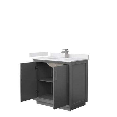 Strada 36 Inch Single Bathroom Vanity in Dark Gray White Cultured Marble Countertop Undermount Square Sink Brushed Nickel Trim