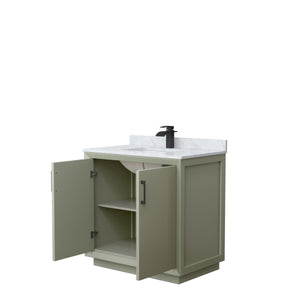 Strada 36 Inch Single Bathroom Vanity in Light Green White Carrara Marble Countertop Undermount Square Sink Matte Black Trim