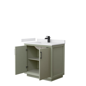 Strada 36 Inch Single Bathroom Vanity in Light Green White Cultured Marble Countertop Undermount Square Sink Matte Black Trim