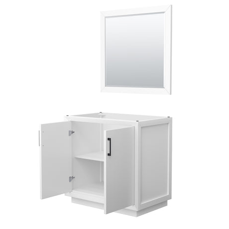 Strada 36 Inch Single Bathroom Vanity in White No Countertop No Sink Matte Black Trim 34 Inch Mirror