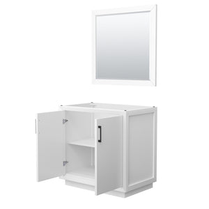 Strada 36 Inch Single Bathroom Vanity in White No Countertop No Sink Matte Black Trim 34 Inch Mirror
