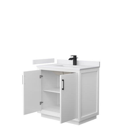 Strada 36 Inch Single Bathroom Vanity in White White Cultured Marble Countertop Undermount Square Sink Matte Black Trim