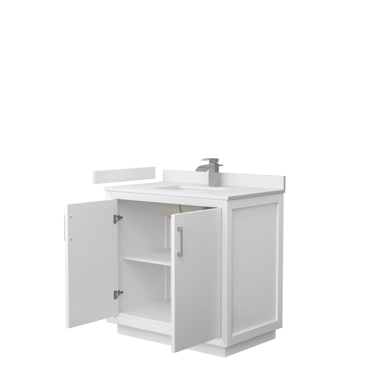 Strada 36 Inch Single Bathroom Vanity in White White Cultured Marble Countertop Undermount Square Sink Brushed Nickel Trim