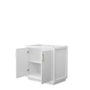 Strada 36 Inch Single Bathroom Vanity in White No Countertop No Sink Satin Bronze Trim