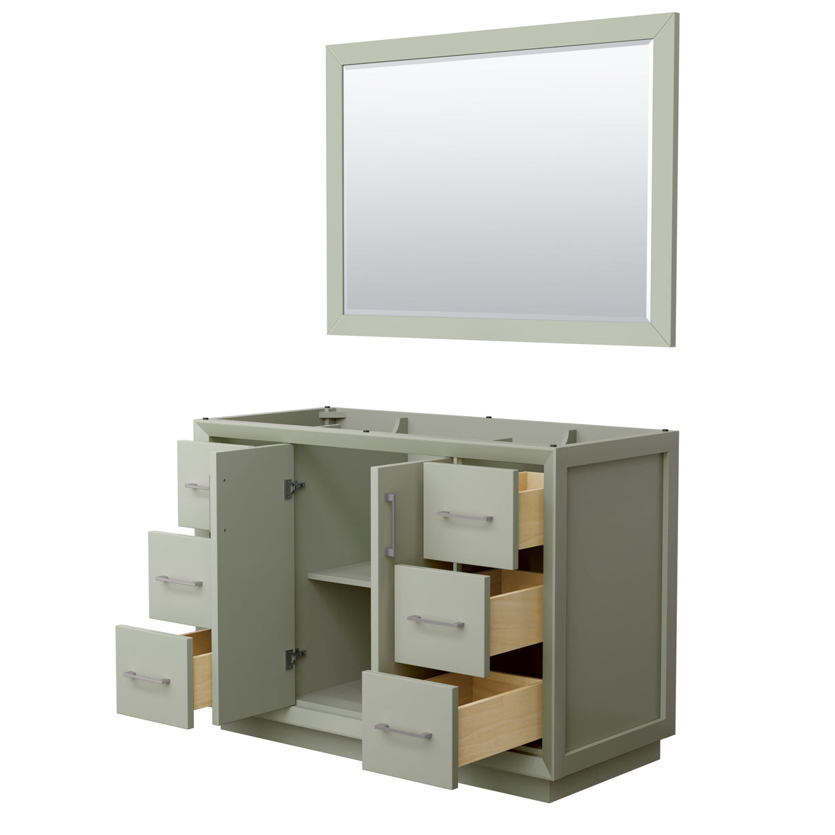 Strada 48 Inch Single Bathroom Vanity in Light Green No Countertop No Sink Brushed Nickel Trim 46 Inch Mirror