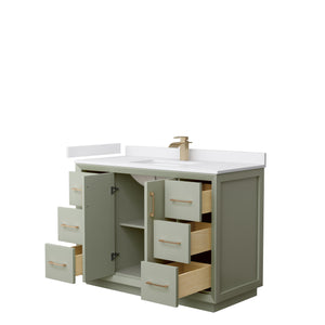 Strada 48 Inch Single Bathroom Vanity in Light Green White Cultured Marble Countertop Undermount Square Sink Satin Bronze Trim