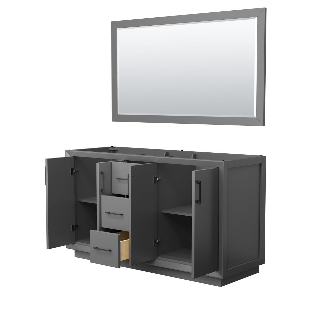 Strada 60 Inch Double Bathroom Vanity in Dark Gray No Countertop No Sink Matte Black Trim 58 Inch Mirror