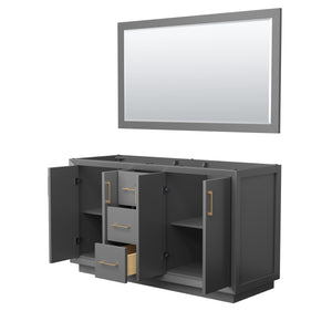 Strada 60 Inch Double Bathroom Vanity in Dark Gray No Countertop No Sink Satin Bronze Trim 58 Inch Mirror