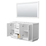 Strada 60 Inch Double Bathroom Vanity in White No Countertop No Sink Brushed Nickel Trim 58 Inch Mirror