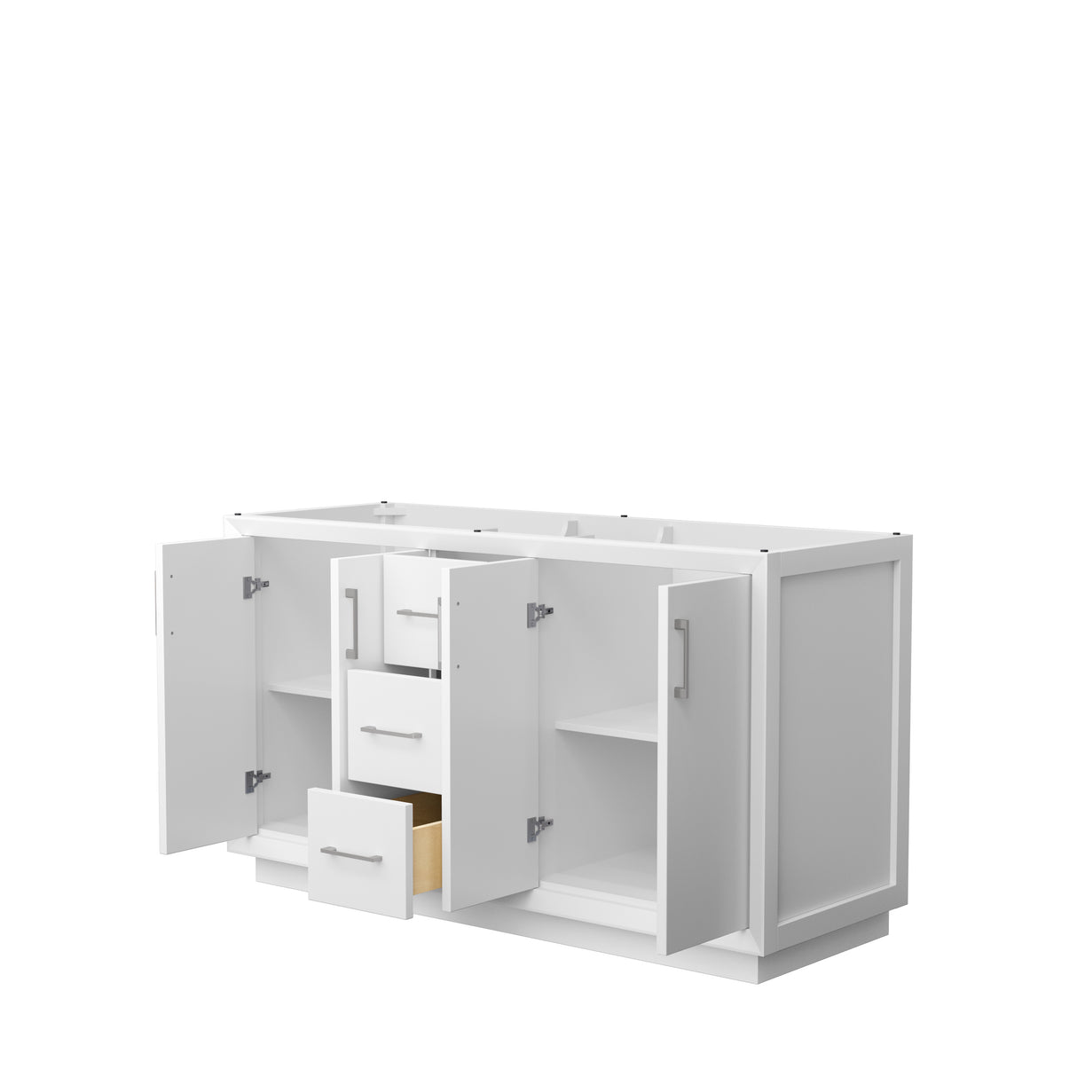 Strada 60 Inch Double Bathroom Vanity in White No Countertop No Sink Brushed Nickel Trim