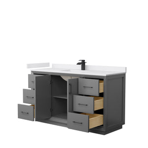 Strada 60 Inch Single Bathroom Vanity in Dark Gray White Cultured Marble Countertop Undermount Square Sink Matte Black Trim