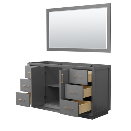 Strada 60 Inch Single Bathroom Vanity in Dark Gray No Countertop No Sink Satin Bronze Trim 58 Inch Mirror