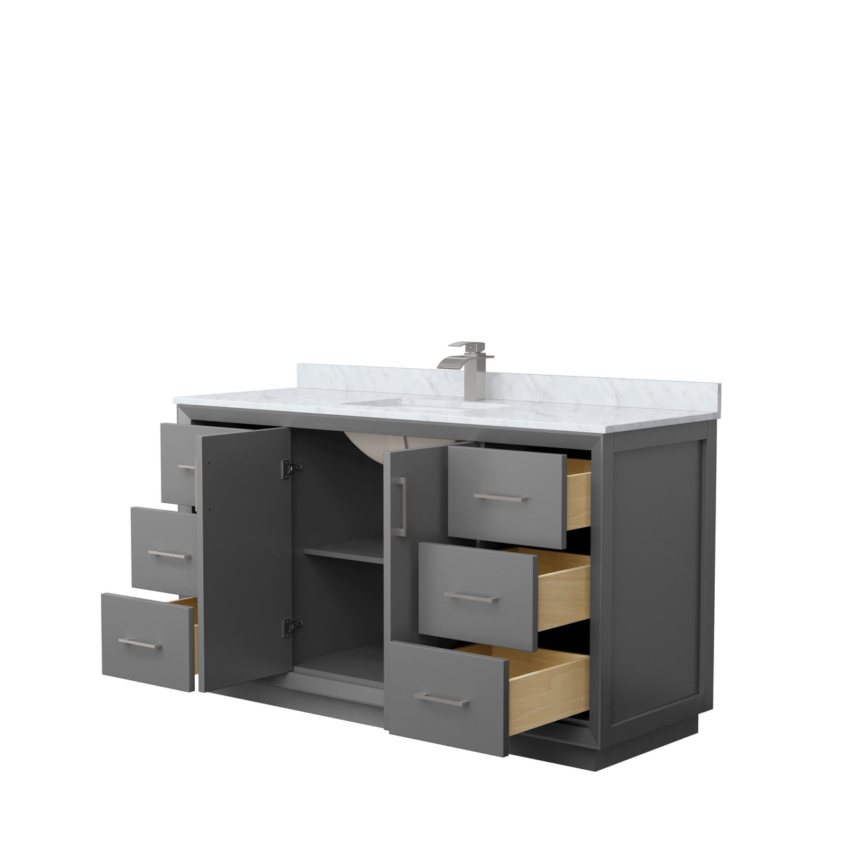 Strada 60 Inch Single Bathroom Vanity in Dark Gray White Carrara Marble Countertop Undermount Square Sink Brushed Nickel Trim