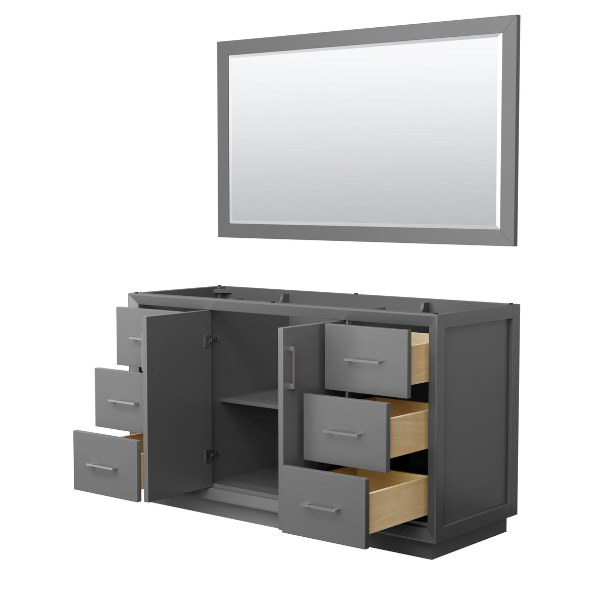 Strada 60 Inch Single Bathroom Vanity in Dark Gray No Countertop No Sink Brushed Nickel Trim 58 Inch Mirror